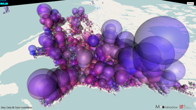 4. US Voters Colored by Party as Airborne Transparent Spheres from the Atlantic